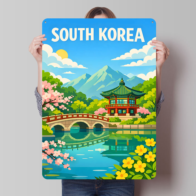 Desk Setup Art - 한국 여행 포스터 맞춤형 빈티지 금속