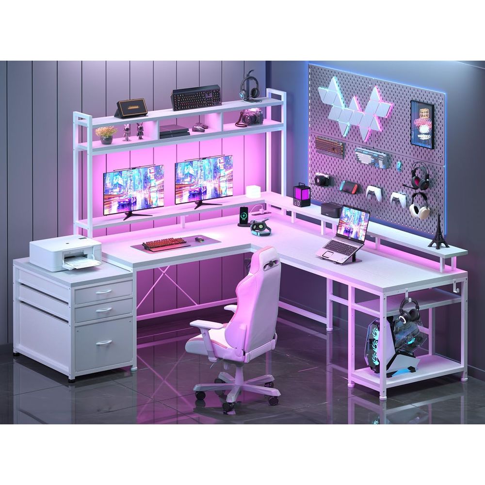 Desk Setup L Shaped - 104인치 L자형 책상, 2인용 홈 오피스용,