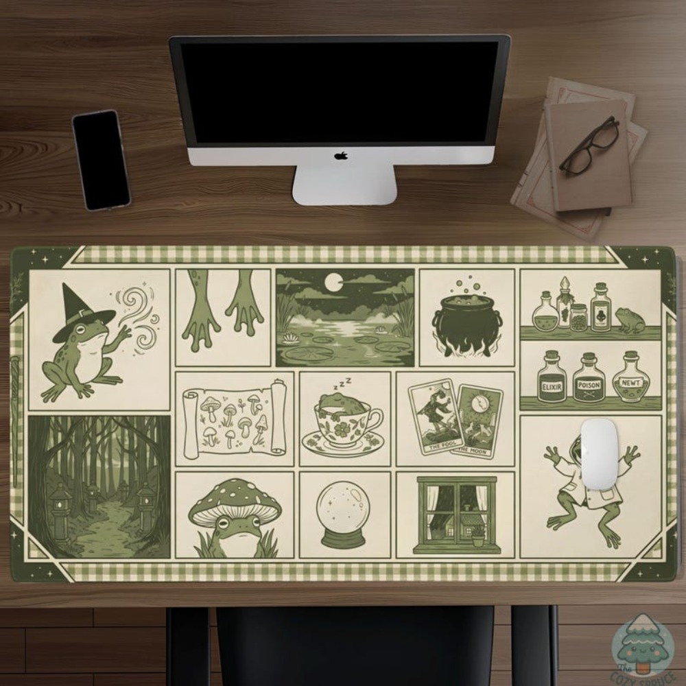 Desk Setup Aesthetic - Witchy Frog Apothecary 데스크 매트, 세이지