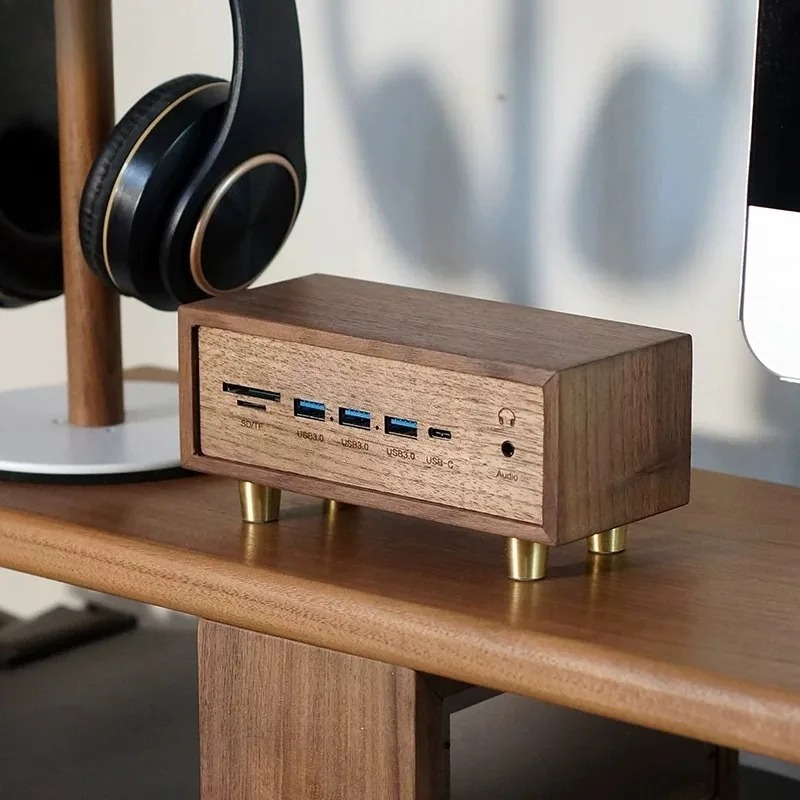 Desk Setup Black And Wood - 창의적인 데스크 세트업 솔리드 우드 블랙
