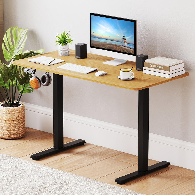Desk Setup Black And Wood - 전동 스탠딩 데스크 프레임, 높이 조절