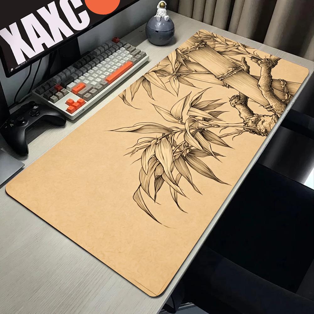 Desk Setup Beige - HYBXAXC 대나무 라인 아트 마우스 패드,