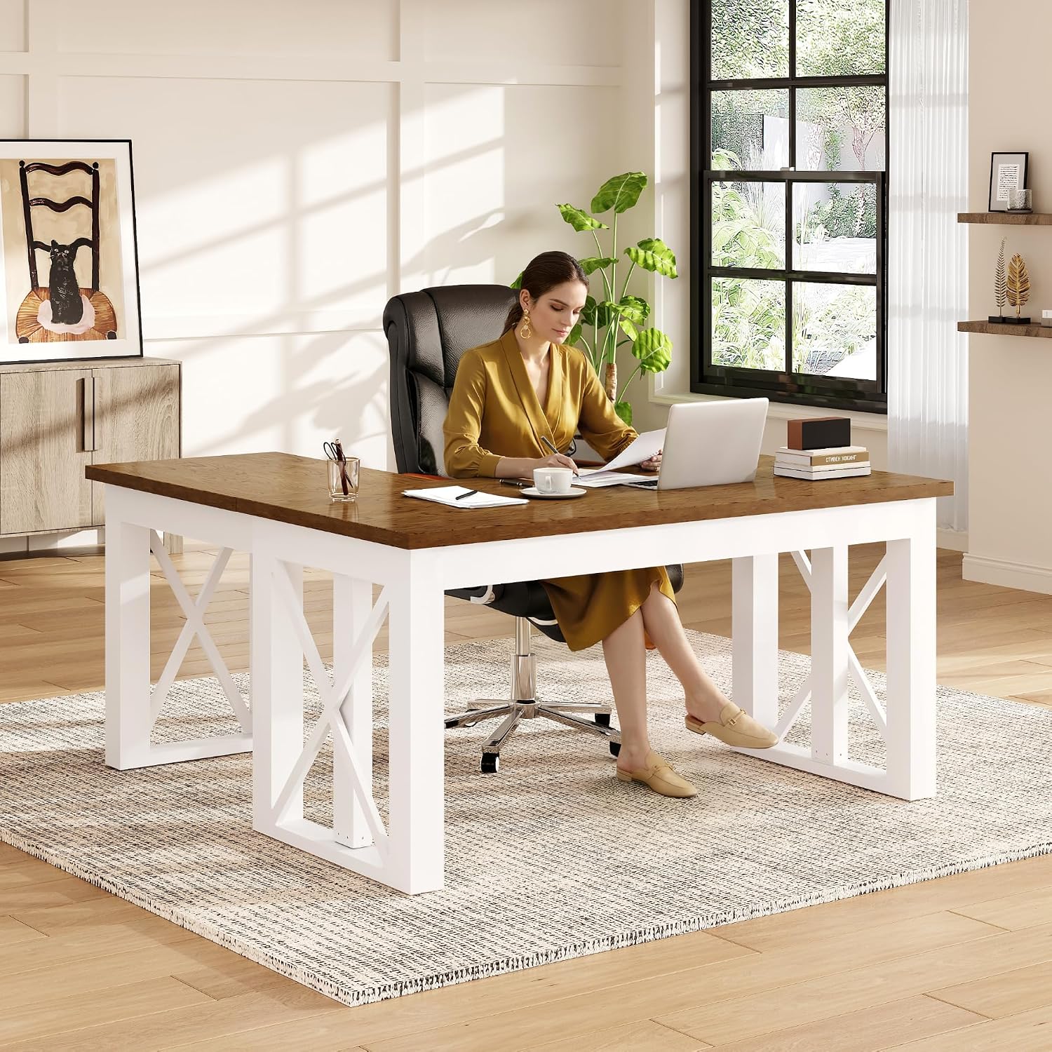 Desk Setup L Shaped - L자형 서서 쓰는 책상(서랍 포함), 55x48인치