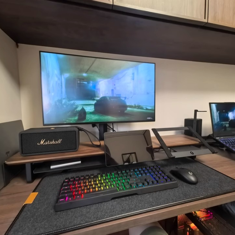 Desk Setup Black And Wood - 모듈식 모니터 라이저 스탠드 인체공학적 데스크