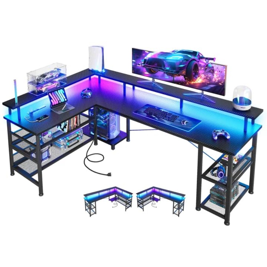 Desk Setup L Shaped - 66인치 대형 L자형 게이밍 데스크, 전원
