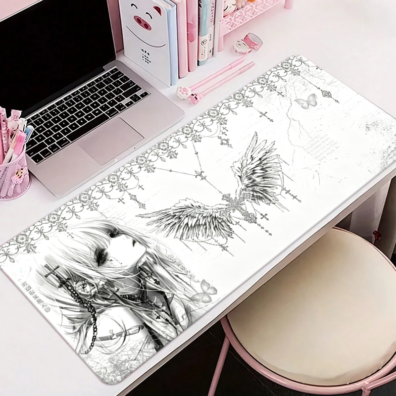 Desk Setup Aesthetic - 가죽 마우스 패드 블랙 화이트 애니메이션