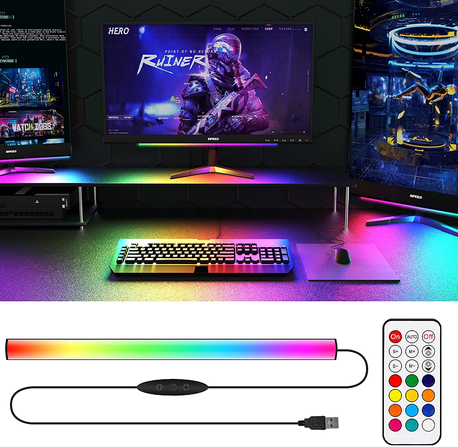 Desk Setup Gaming Pc - 모니터 라이트 바 아래 게임 룸