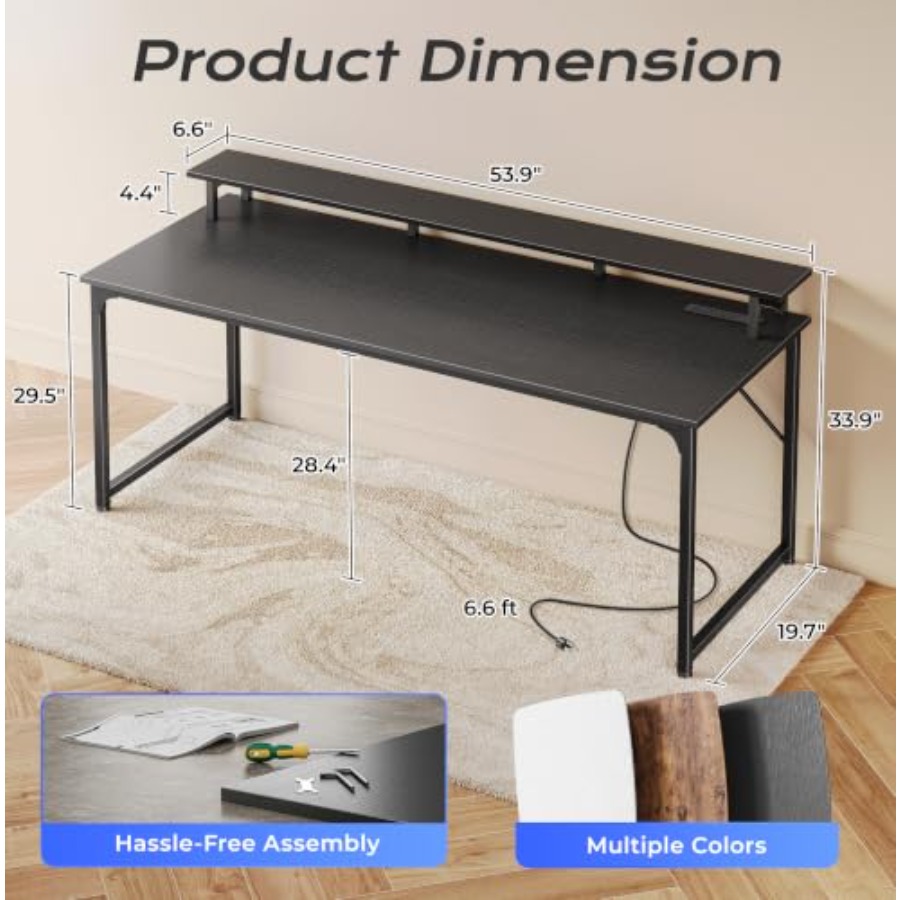 LED 조명과 내장형 전원 콘센트가 있는 게이밍 데스크 - Desk Setup Black And Wood 리뷰 및 가격