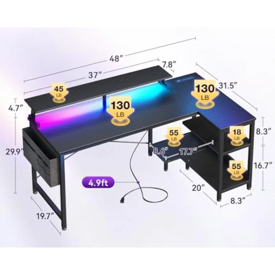 LED 조명과 전원 콘센트가 장착된 L자형 게이밍 데스 - Desk Setup Black And Wood 리뷰 및 가격
