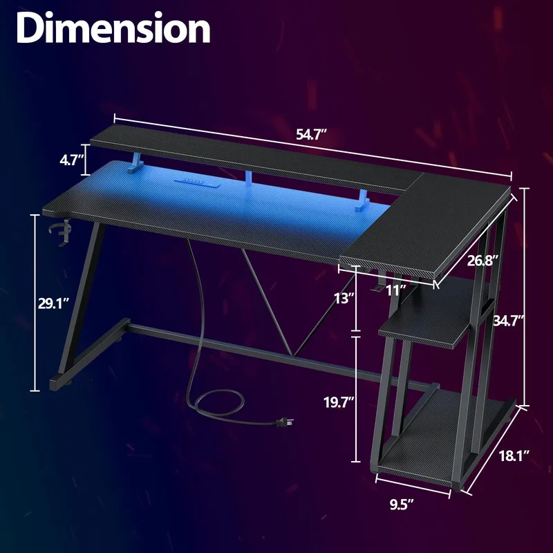블랙 카본 파이버 L자형 게이밍 책상 (LED 조명,  - Desk Setup Black And Wood 리뷰 및 가격