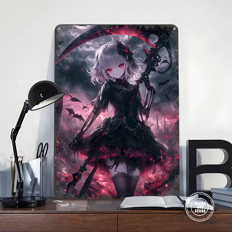 데몬 그림 리퍼 걸 포스터 맞춤형 벽 장식 빈티지 금속 - Desk Setup Art 리뷰 및 가격