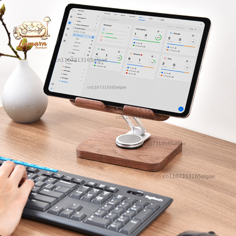 블랙 월넛 아이패드 스탠드 360도 회전 가능 °    - Desk Setup Black And Wood 리뷰 및 가격