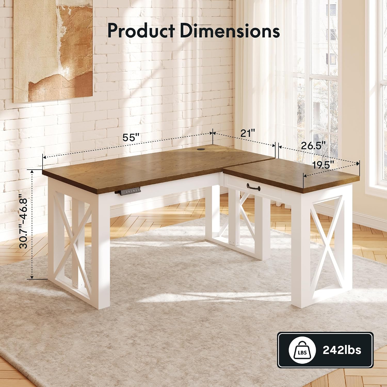 L자형 서서 쓰는 책상(서랍 포함), 55x48인치 홈 - Desk Setup L Shaped 리뷰 및 가격