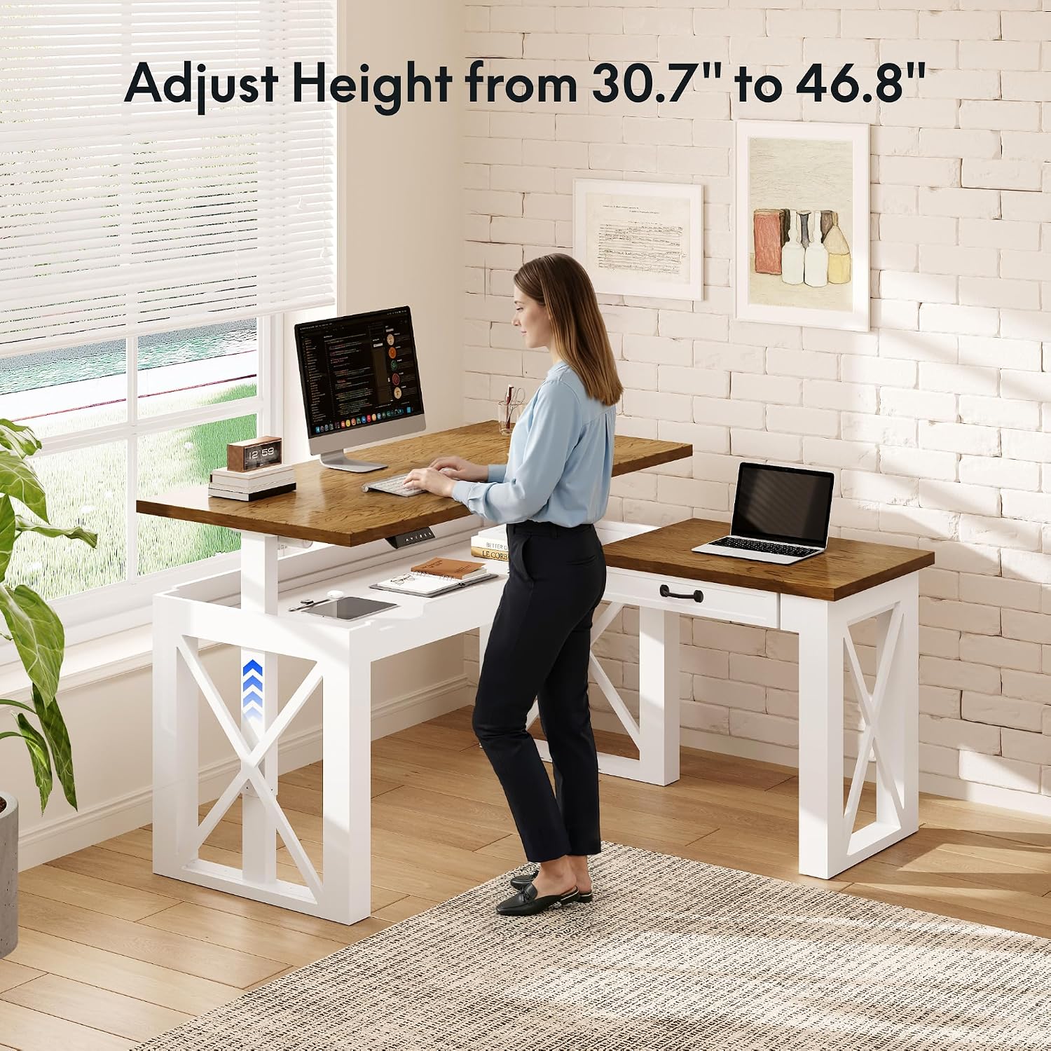 L자형 서서 쓰는 책상(서랍 포함), 55x48인치 홈 - Desk Setup L Shaped 리뷰 및 가격