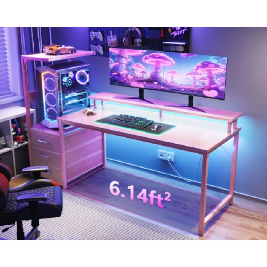 PC 설정용 PC 쇼케이스 스탠드가 포함된 게이밍 데스 - Desk Setup Black And Wood 리뷰 및 가격