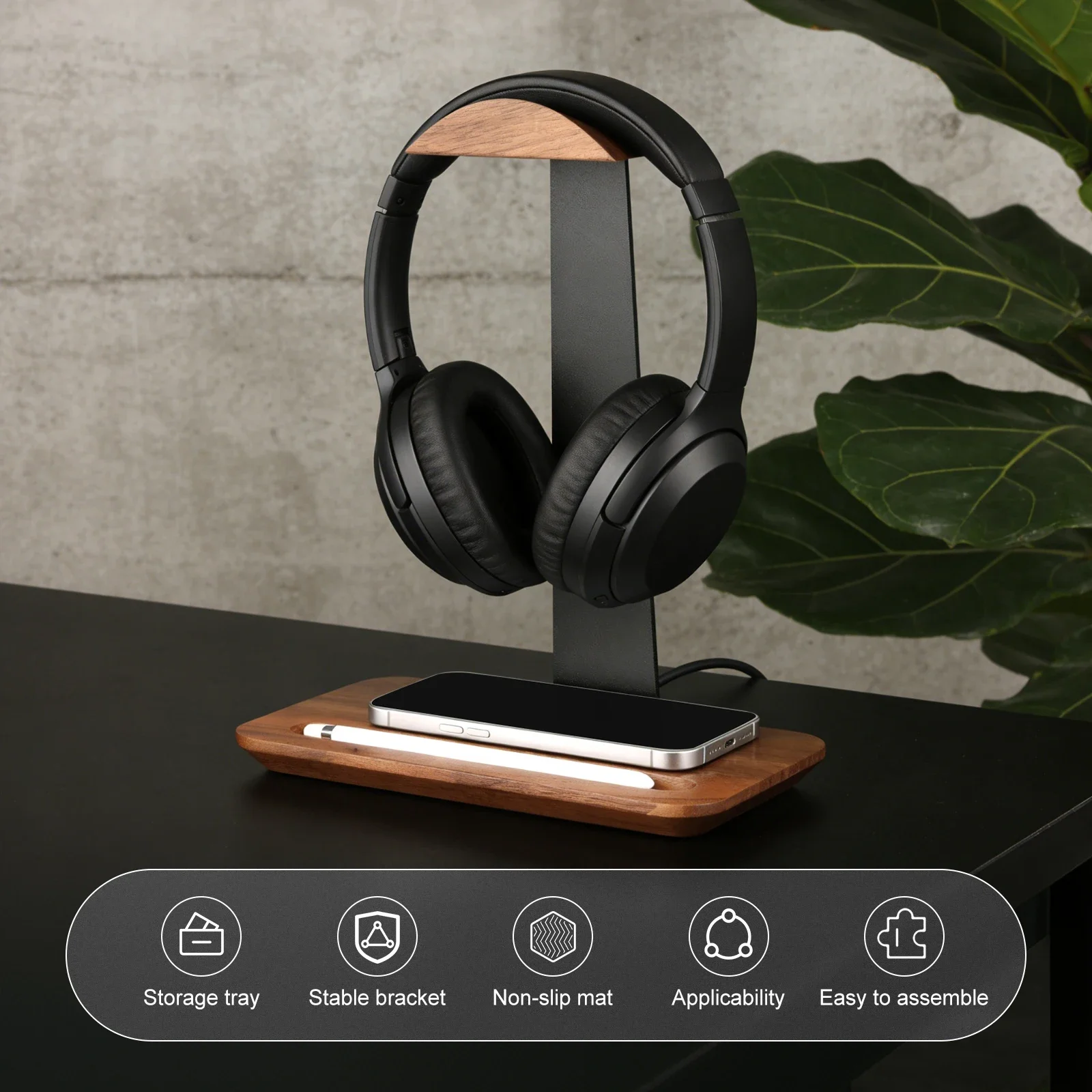 유니버설 우드 헤드폰 스탠드(보관 베이스 포함) 미끄럼 - Desk Setup Equipment 리뷰 및 가격