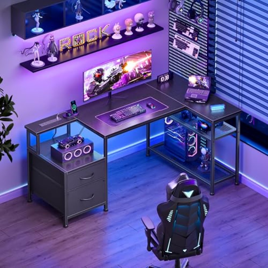 49인치 L자형 게이밍 데스크, 전원 콘센트 포함, 게 - Desk Setup Black And Wood 리뷰 및 가격
