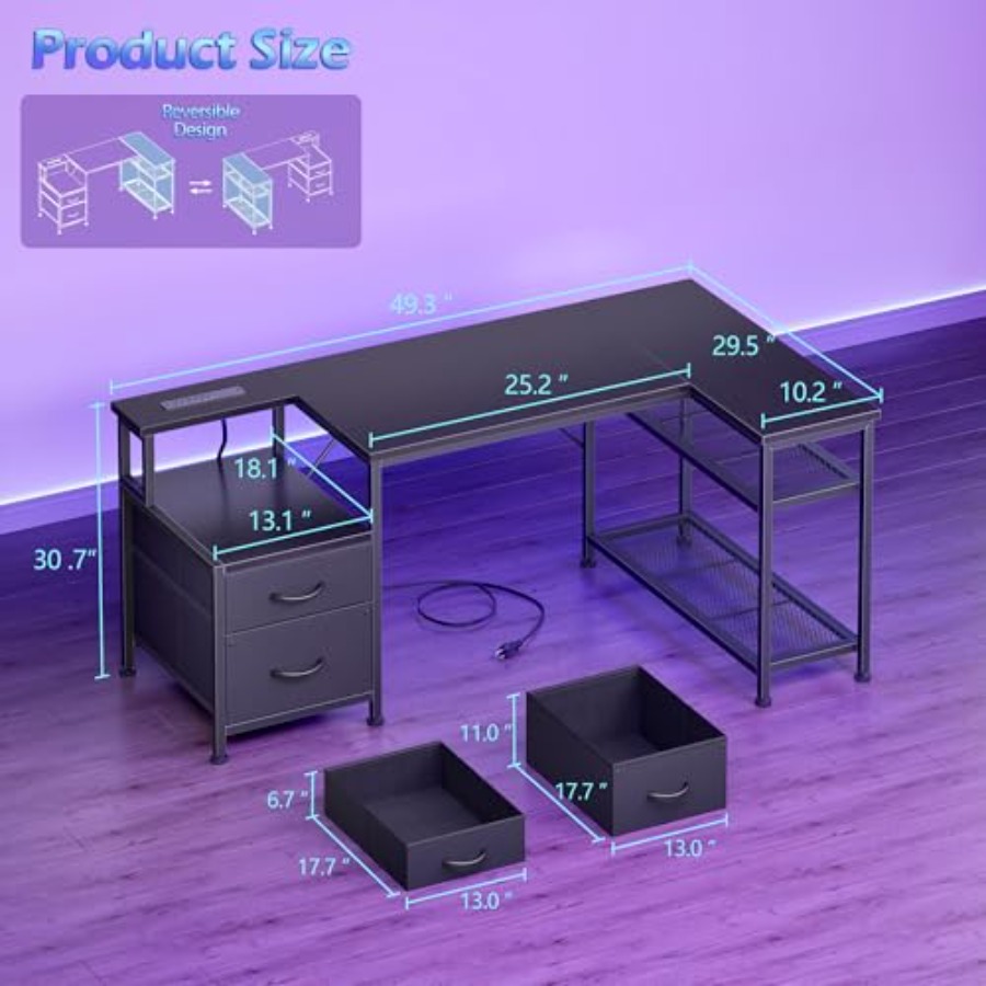 49인치 L자형 게이밍 데스크, 전원 콘센트 포함, 게 - Desk Setup Black And Wood 리뷰 및 가격