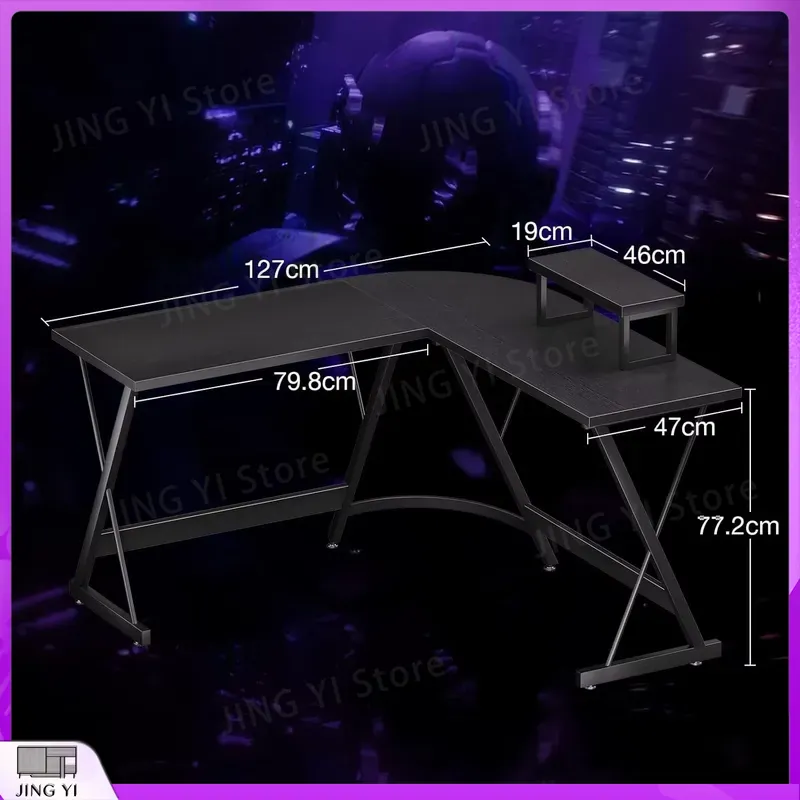 모니터 스탠드가 있는 L자형 게이밍 책상 127x127 - Desk Setup Black And Wood 리뷰 및 가격