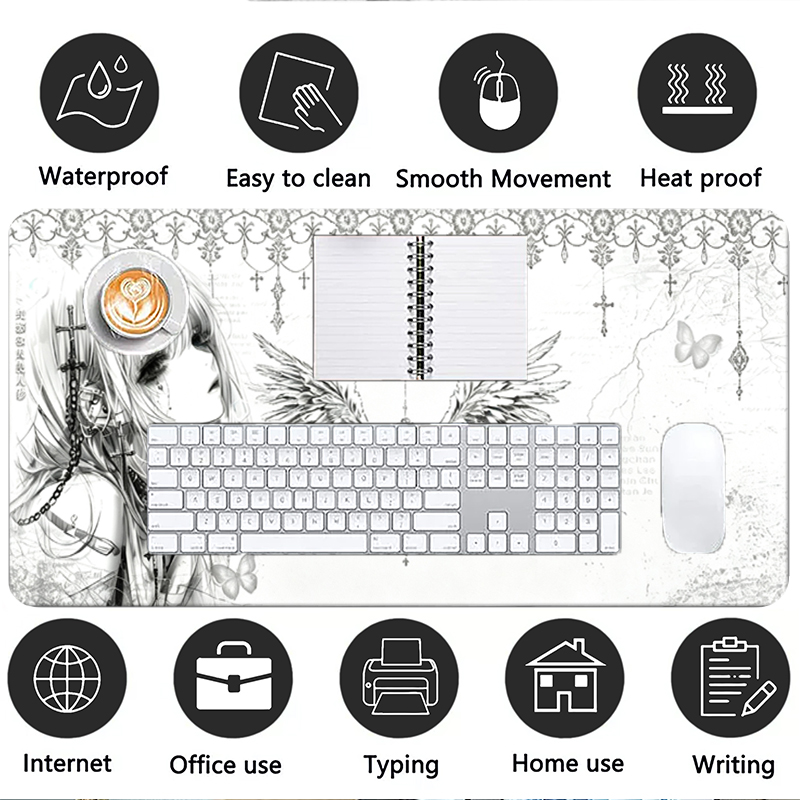 가죽 마우스 패드 블랙 화이트 애니메이션 미학 천사 소 - Desk Setup Aesthetic 리뷰 및 가격