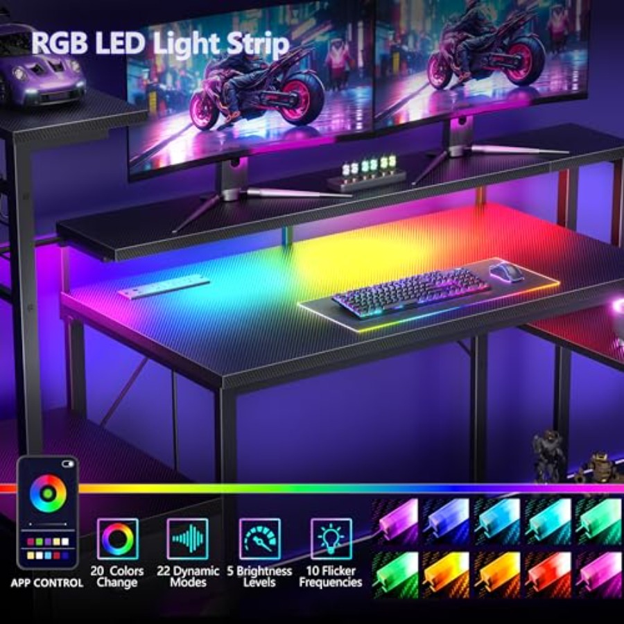 전원 콘센트와 LED 조명이 장착된 48인치 게이밍 데 - Desk Setup Black And Wood 리뷰 및 가격
